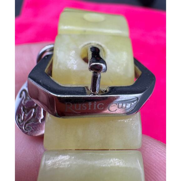 Rustic Cuff Buckle Bracelet Green with Silver Buckle, Stretchy, Bag Included - Picture 4 of 8